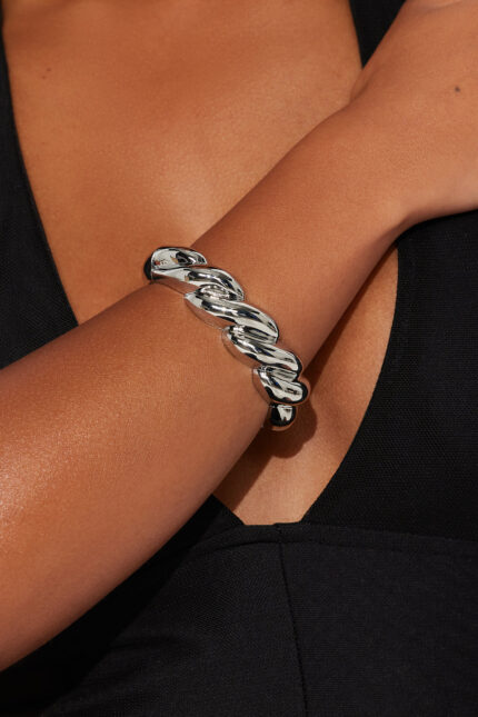Braided Bolt Cuff Bracelet - Silver