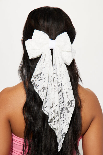 Tea Time Lace Hair Bow - White