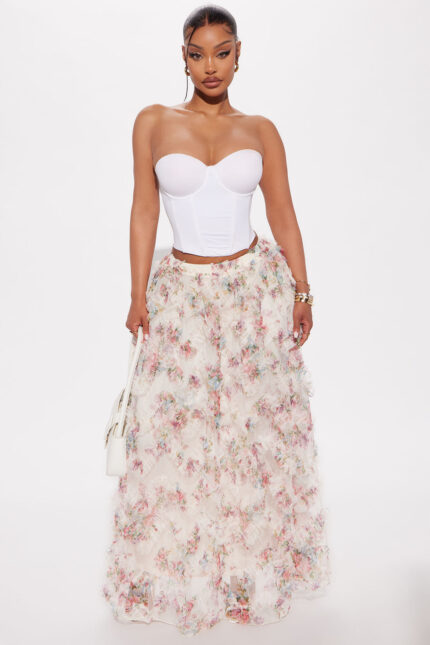 Giselle Mesh Floral Print Maxi Skirt - Blush