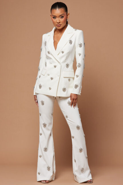 Verona Embellished Pant - White