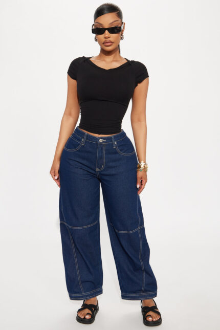 Jenny Ankle Tab Barrel Leg Jeans - Dark Wash