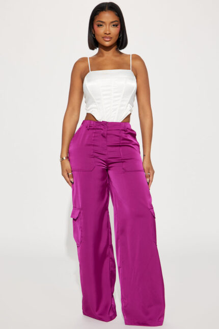 Pretty Girl Walk Satin Cargo Pant - Magenta