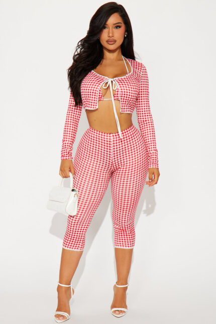 Sweet Talking Gingham Capri Legging - Red/White