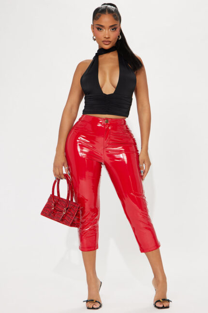 Late Night Texts Vinyl Capri Pant - Red