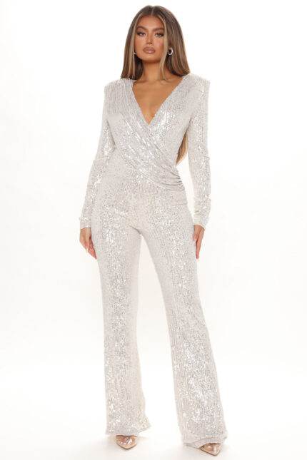 Samantha Sequin Jumpsuit - Silver