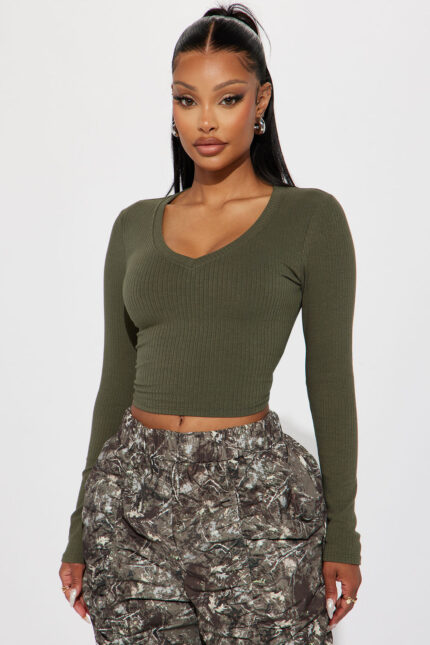 Jenni Ribbed Crop Top - Olive