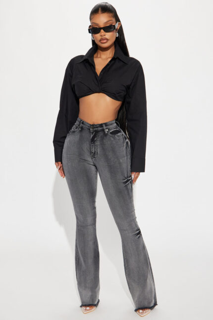 Highest Stakes Stretch Flare Jeans - Black Wash