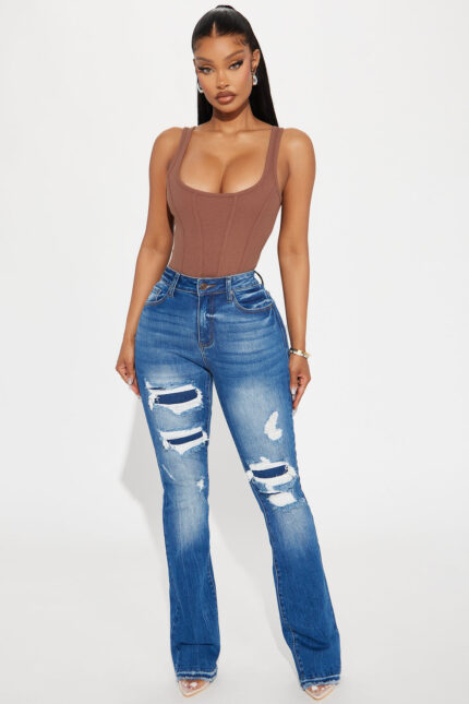 Getting It Right Stretch Ripped Bootcut Jeans - Dark Wash