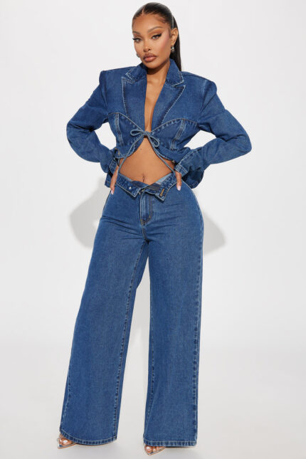So Inspired Foldover Waistband Trouser Jeans - Medium Wash