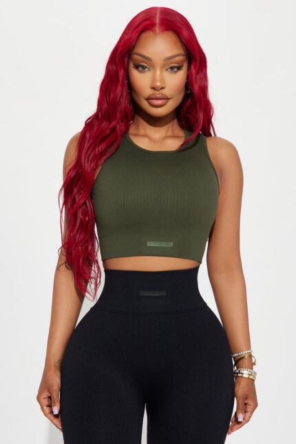 Keep The Momentum Wide Ribbed Sports Bra - Olive