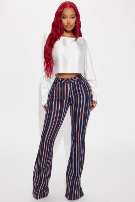 On My Game Striped Stretch Flare Jeans - Black/combo