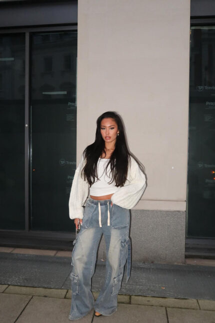 Met My Match Baggy Cargo Jeans - Vintage Wash