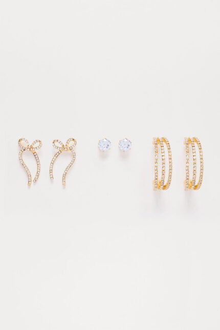 Shiny Bright Girl 3 Pair Earring Set  - Gold