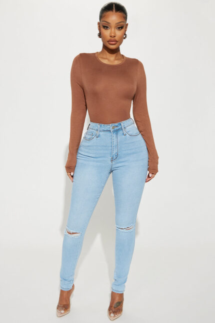 Here We Are Ripped Stretch Skinny Jeans - Light Wash