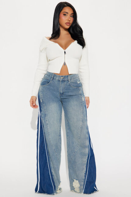 Shooting My Shot Elastic Waistband Baggy Jeans - Medium Wash