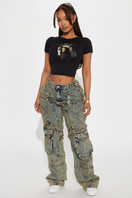 Marlee Strappy Acid Wash Straight Leg Jeans - Vintage Wash