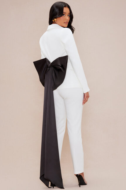 Nina Bow Blazer Suit Set - White