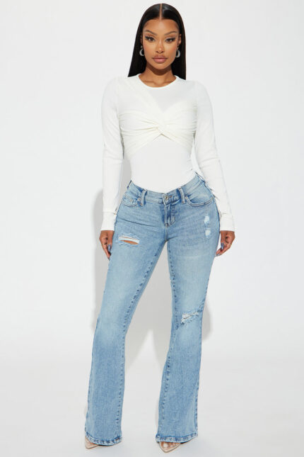 Got It Handled Low Rise Stretch Flare Jeans - Light Wash