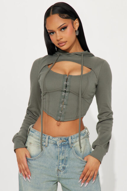 Indie Ribbed Hoodie - Olive