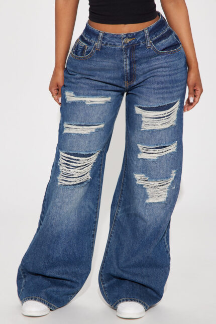 Staying Involved Rip And Repair Jeans - Dark Wash