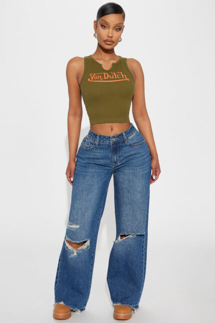 Celia Ripped Wide Leg Jeans - Medium Wash