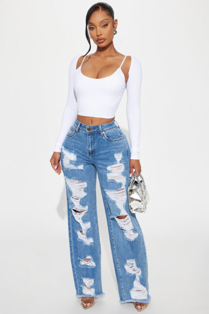 How It Is Hybrid Stretch Ripped Jeans - Medium Wash