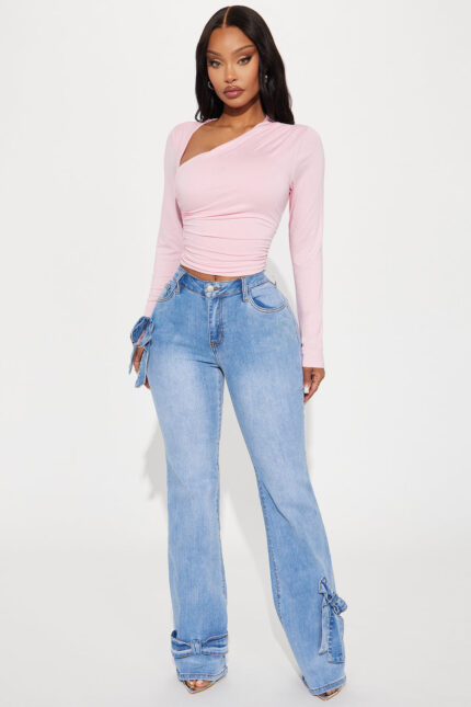 Brielle Bow Straight Leg Jeans - Light Wash