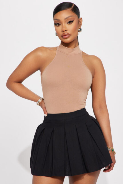 Myra Mock Neck Tank Top - Taupe