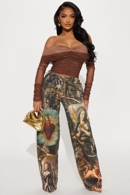 Showing My Devotion Camo Printed Baggy Jeans - Taupe/combo