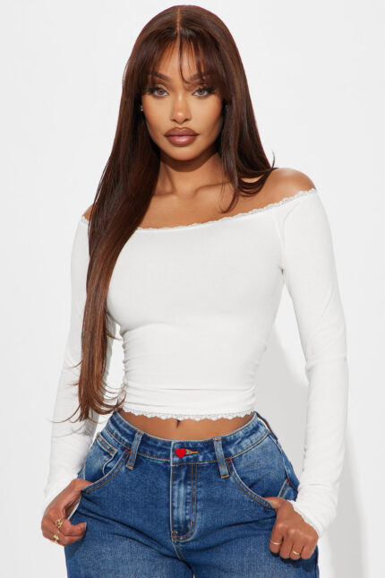 Lia Off Shoulder Lace Trim Top - White