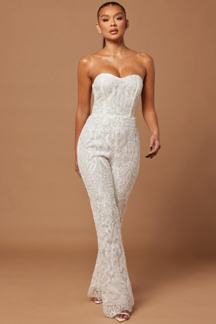 Esther Sequin Embroidered Jumpsuit - White