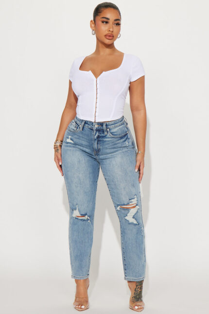 Tobi High Rise Mom Jeans - Medium Blue Wash