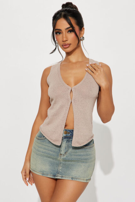 Reba Sweater Vest Top - Taupe